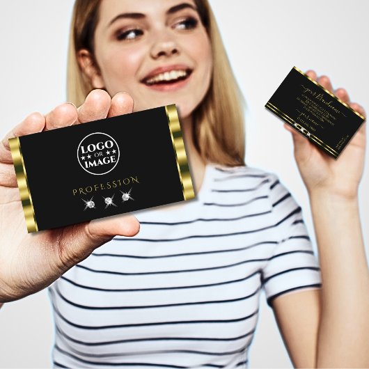 Luxuriöse Gold Black Sparkling Diamonds mit Logo Visitenkarte