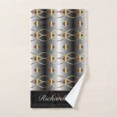 Luxuriöse Gold Black und Silber Mit Monogramm Badhandtuch Set (Handtuch)