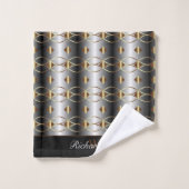 Luxuriöse Gold Black und Silber Mit Monogramm Badhandtuch Set (Waschlappen)
