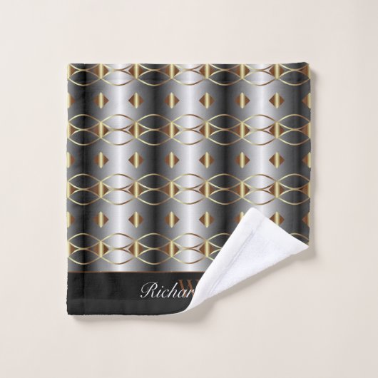 Luxuriöse Gold Black und Silber Mit Monogramm Badhandtuch Set (Waschlappen)