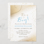 Luxuriöse Gold & Blue Boy Baby Dusche Einladung (Vorne/Hinten)