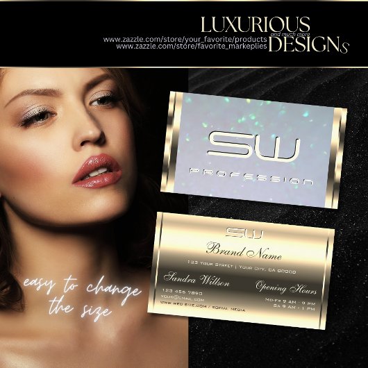 Luxuriöse Gold Blue Pearl Glitzer und 3D Initialen Visitenkarte