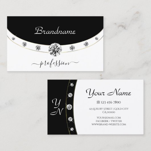 Luxuriöse Gold Border Black and White Initials Visitenkarte (Vorne/Hinten)