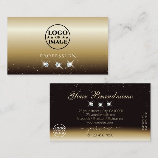 Luxuriöse Gold Brown-Sparkling-Diamanten mit Logo Visitenkarte (Vorne/Hinten)