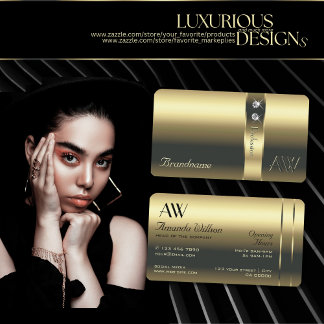 Luxuriöse Gold Decorative Shiny Diamonds Initialen Visitenkarte