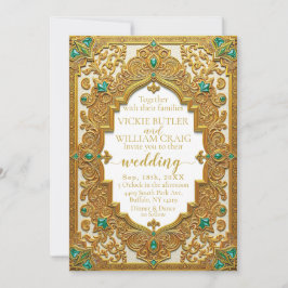 Luxuriöse Gold & Emerald Wedding Einladung