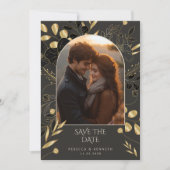 Luxuriöse Gold Floral Chic Zwei Fotos Save the Dat Einladung (Vorderseite)