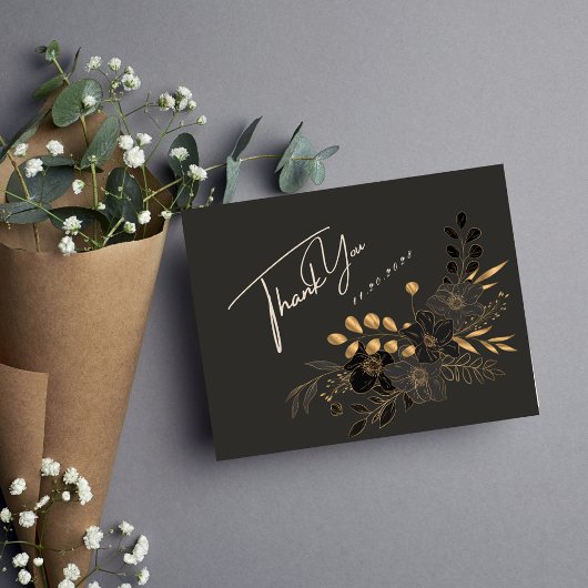 Luxuriöse Gold Floral Minimalistisch Dankeskarte