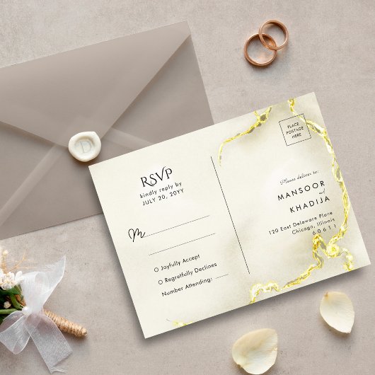 Luxuriöse Gold Foil Marmor Texture Wedding RSVP Postkarte
