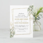 Luxuriöse Gold Frame Wasserfarben Blätter Hochzeit Einladung (Stehend Vorderseite)