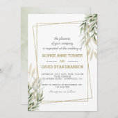 Luxuriöse Gold Frame Wasserfarben Blätter Hochzeit Einladung (Vorne/Hinten)