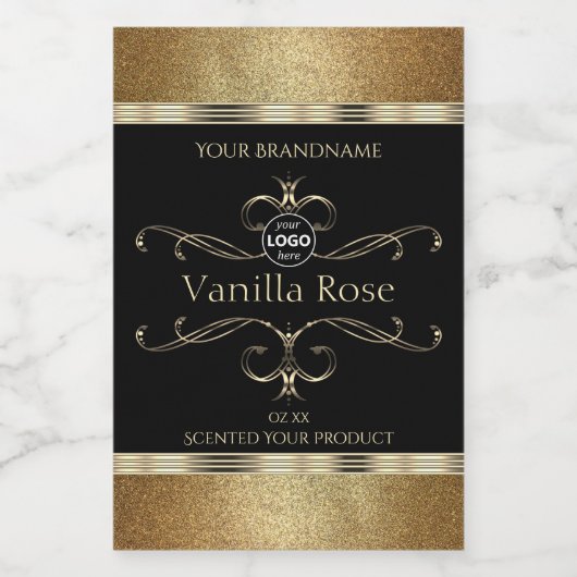Luxuriöse Gold Glitzer Black Product Labels Lebensmitteletikett (Einzelnes Label)