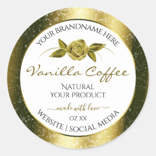 Luxuriöse Gold Glitzer Floral White Product Labels Runder Aufkleber