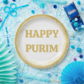 Luxuriöse Gold Glitzer Happy Purim Pappteller (Party)
