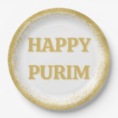 Luxuriöse Gold Glitzer Happy Purim Pappteller (Vorderseite)