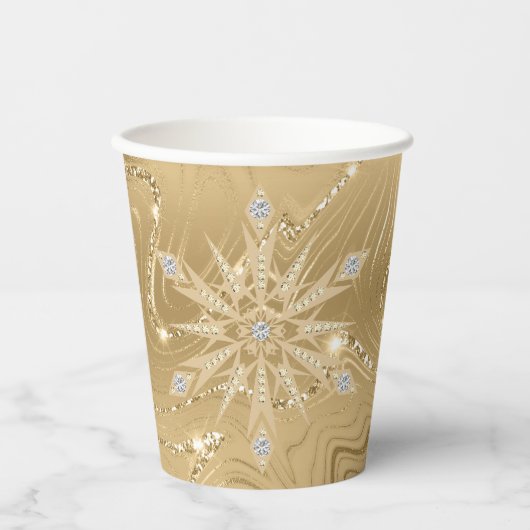 Luxuriöse Gold Glitzer Snowflake Diamant Papierauf Pappbecher (Vorderseite)