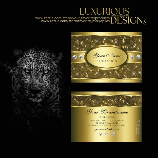 Luxuriöse Gold Glitzer Sparkle Stars mit Diamanten Visitenkarte