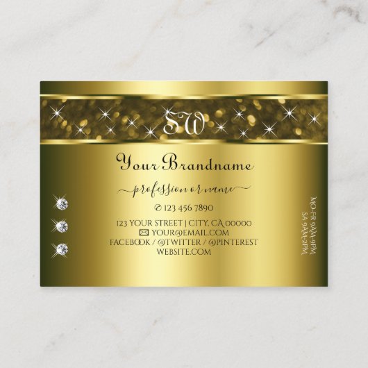 Luxuriöse Gold Glitzer Stars Diamonds and Initials Visitenkarte (Rückseite)