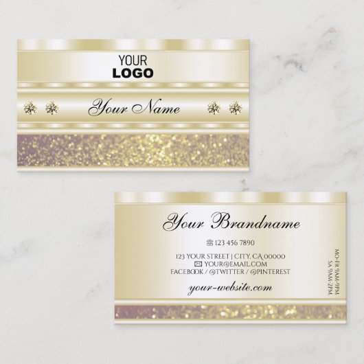 Luxuriöse Gold Lila Sparkle Glitzer Add Logo Moder Visitenkarte (Vorne/Hinten)