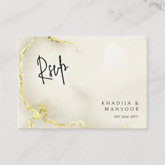 Luxuriöse Gold Marmor Texture QR Code Wedding RSVP Begleitkarte (Vorderseite)