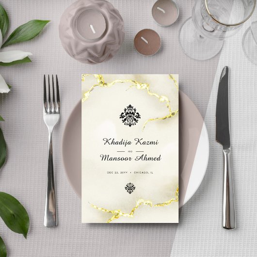 Luxuriöse Gold Marmor Texture Wedding Menu Card
