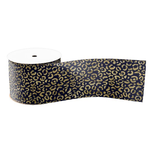 Luxuriöse Gold Navy Leopard Print stilvoll Ripsband (Spule)