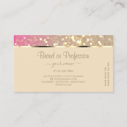 Luxuriöse Gold Pink Lila Glitzer Stars Elegante Visitenkarte (Rückseite)