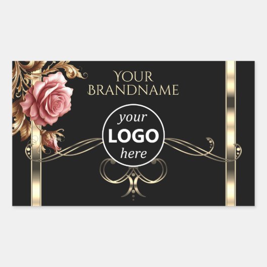 Luxuriöse Gold Rose Pink Black Product Labels Logo Rechteckiger Aufkleber (Vorderseite)