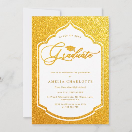 Luxuriöse Gold Script Graduation Party Einladung (Vorderseite)