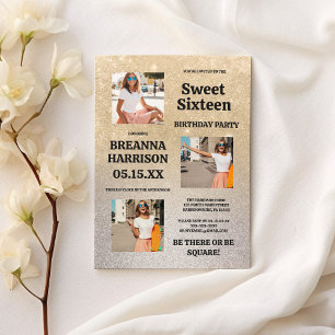 Luxuriöse Gold Silber Glitzer Gradient Foto Sweet Einladung