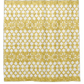 Luxuriöse Gold-Spitzen auf dem weißen Duschvorhang (Vorderseite)