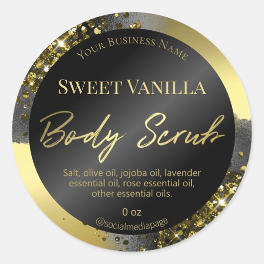 Luxuriöse Gold- und Black Glitzer Body Scrub Label Runder Aufkleber (Vorderseite)