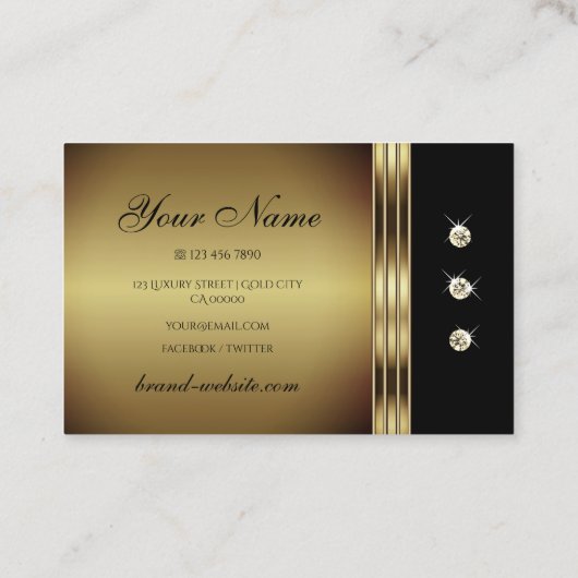 Luxuriöse Gold und Schwarz mit leuchtenden Diamant Visitenkarte (Rückseite)