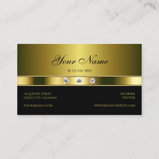 Luxuriöse Gold und Schwarz mit schimmernden Rhines Visitenkarte (Rückseite)