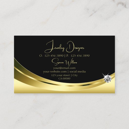 Luxuriöse Gold und Schwarz mit Sparkle Diamond Mod Visitenkarte (Rückseite)
