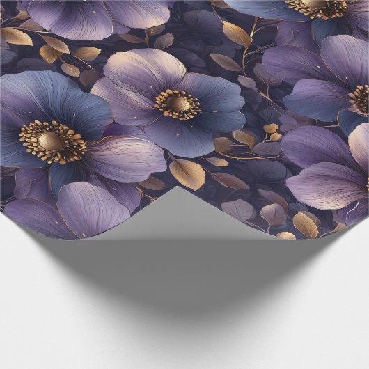 Luxuriöse Gold und Violet Botanische Kunst Geschenkpapier (Ecke)