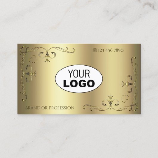 Luxuriöse Gold Verziert Corners Logo Elegant Golde Visitenkarte (Vorderseite)