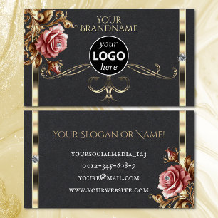 Luxuriöse Gold Vintage Rose Diamanten Logo Vorlage Visitenkarte