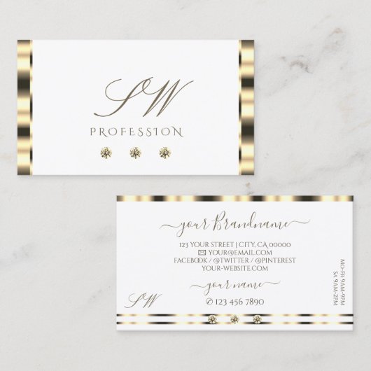 Luxuriöse Gold White Sparkling Diamonds Initials Visitenkarte (Vorne/Hinten)