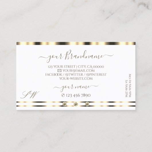 Luxuriöse Gold White Sparkling Diamonds Initials Visitenkarte (Rückseite)