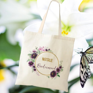 Luxuriöse Goldbarock-Blüten Bridesmaid lila Tragetasche