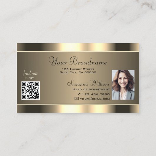 Luxuriöse Goldbraun mit Logo-QR-Code und Foto Visitenkarte (Rückseite)