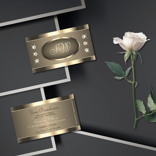 Luxuriöse Goldbraun mit Strass Stones & Initialen Visitenkarte
