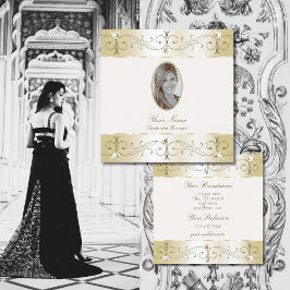 Luxuriöse Goldcreme Verzierte Ornamente mit Foto Quadratische Visitenkarte