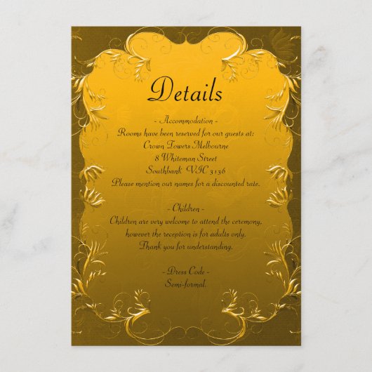 Luxuriöse Golden Elegance Hochzeitsstimmung Begleitkarte (Vorderseite)