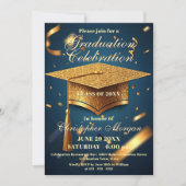 Luxuriöse Golden Graduation Cap mit Confetti Einladung (Vorderseite)