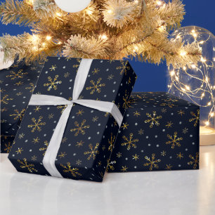 Luxuriöse Golden Navy Blue Snowflakes Weihnachten Geschenkpapier