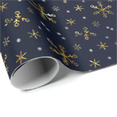 Luxuriöse Golden Navy Blue Snowflakes Weihnachten Geschenkpapier (Rolleneckpunkt)