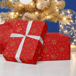 Luxuriöse Golden Red Snowflakes Frohe Weihnachte Geschenkpapier