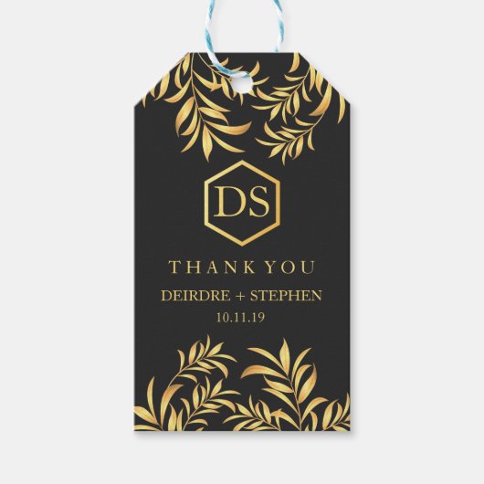 Luxuriöse goldene Blätter Hochzeit Danke, dass ihr Geschenkanhänger (Vorderseite)